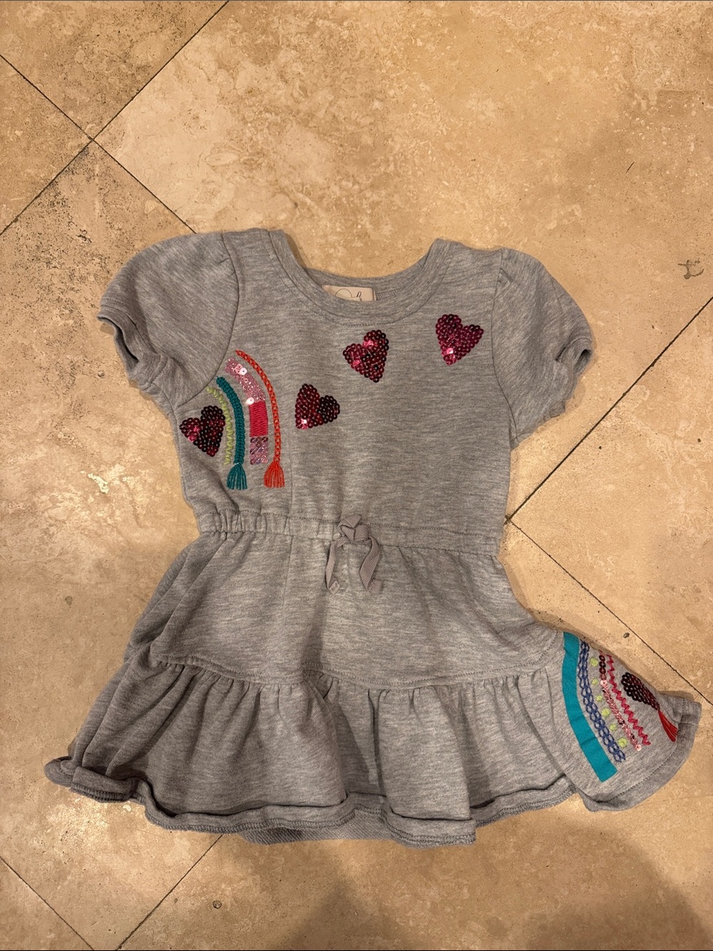 Peek Gray Knit Dress with Pink Sequin Hearts & Multicolor Rainbow Accents